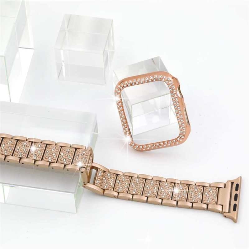 For Apple Watch Bands 38mm 40mm 42mm 44mm Women Glitter Metal Strap & Bling Diamond Protective Case iWatch Series 6 5 4 3 2 1 SE