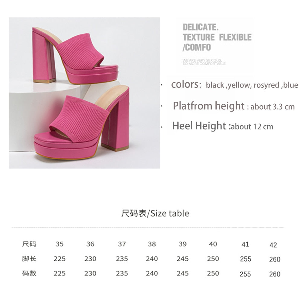 Platform Mule Sandals For Women Slingback Fashion Classic Chunky High Heeled Sandals Open Toe Sexy Party Silp On Shoes Knitted