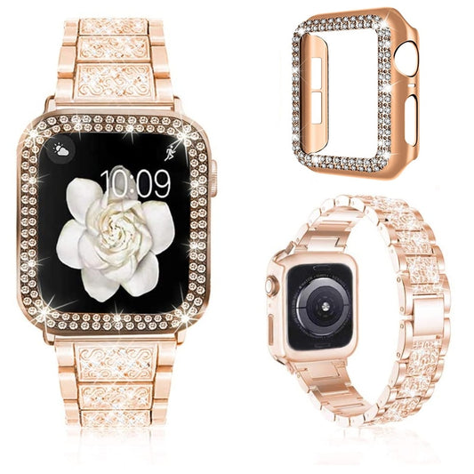 For Apple Watch Bands 38mm 40mm 42mm 44mm Women Glitter Metal Strap & Bling Diamond Protective Case iWatch Series 6 5 4 3 2 1 SE