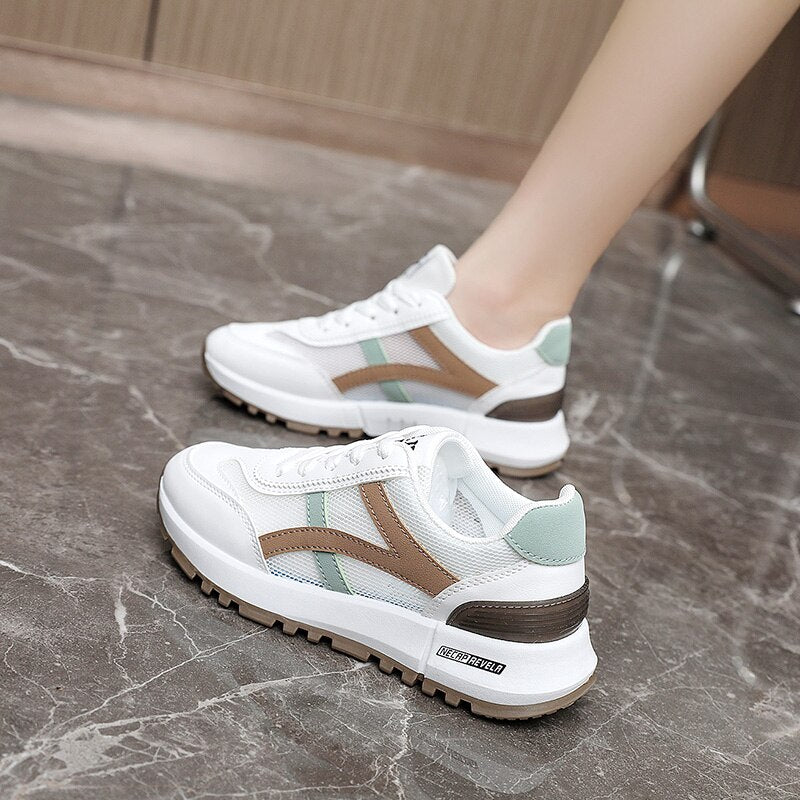 Shoes for Women Sneakers 2025 Spring Girl New Street Fashion Leather Casual Sport Running Shoes Flat Skateboard Shoes
