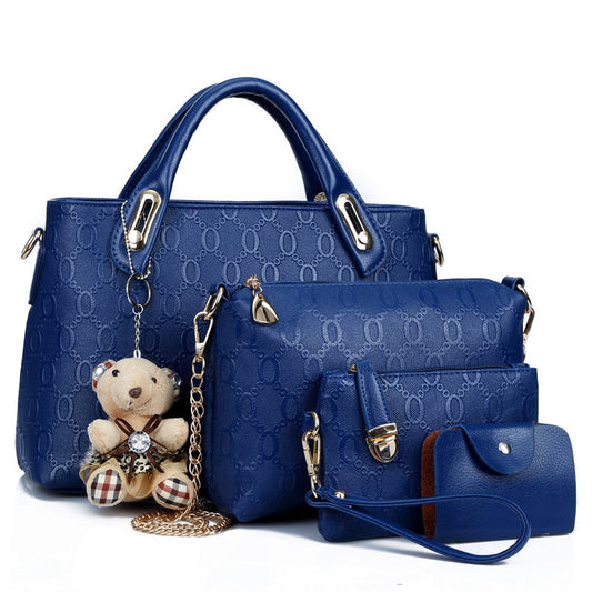 Women 4 Set Handbags Pu Leather Fashion Designer Handbag Shoulder Bag Black Vintage Female Messenger Bag Sac A Main